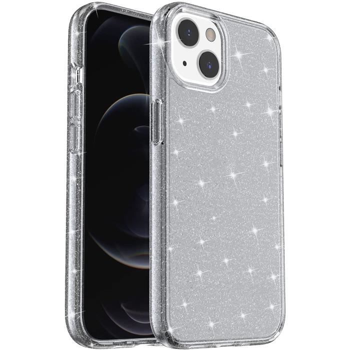 Coque Compatible pour Iphone 13 Pro Case Coque Transparent Crystal Étui À Paillettes Bling Glitter Antichoc en TPU Gris APC STORE