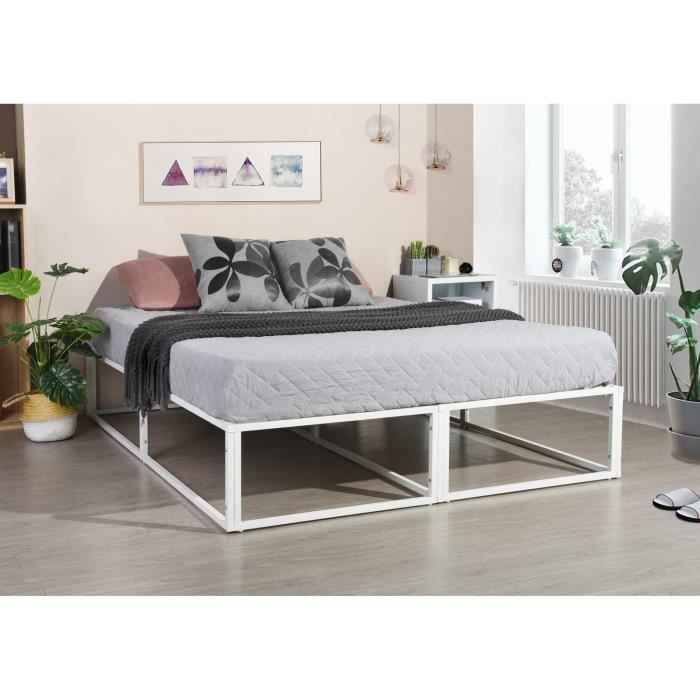 Lit metallique mat blanc 190x135