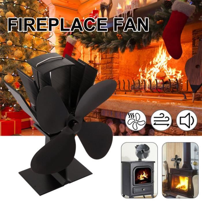 4-Blade Ventilateur à Chaleur pour Foyer au Bois Poêle à Brûler - Ventilateur Écologique et Efficace (Noir)