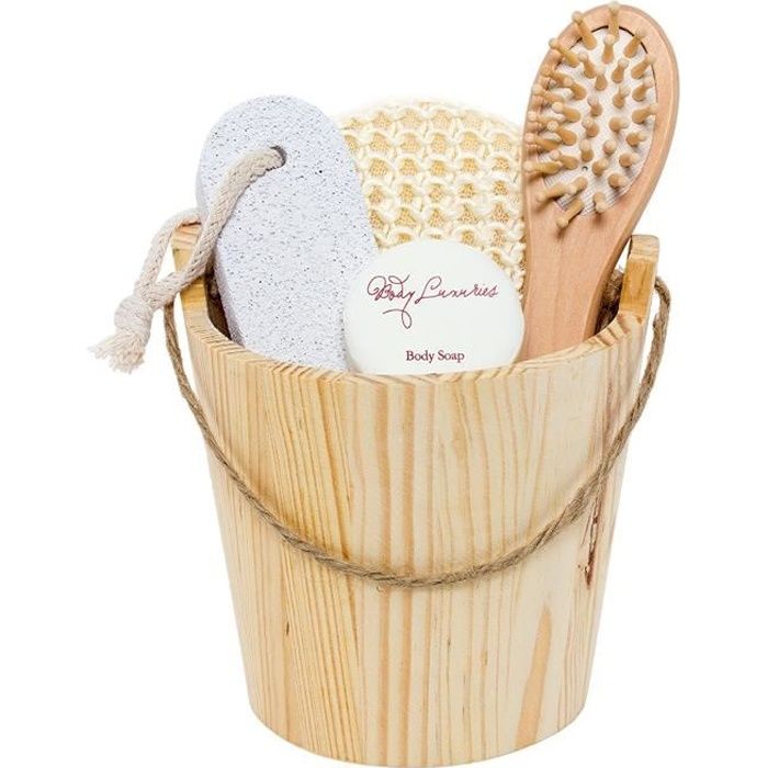 BRUBAKER Coffret de Bain Bien-être dans joli Baquet en bois - 5 Pièces - Pour Femmes ou Hommes