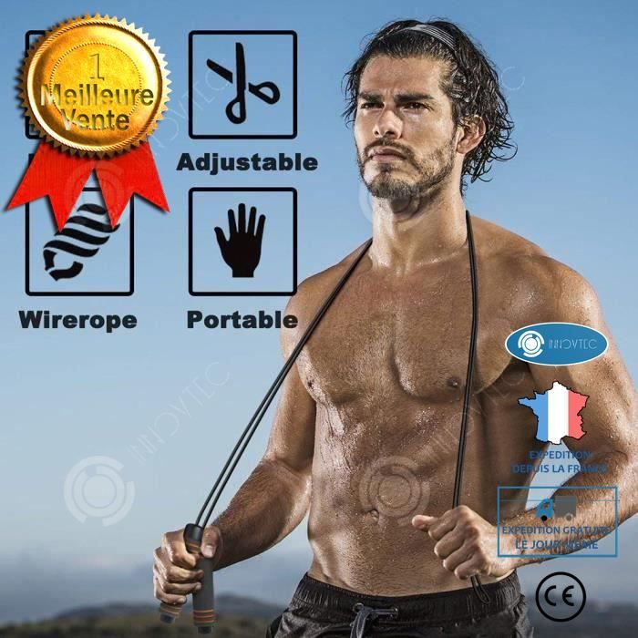 INN® Corde 3m à sauter vitesse fitness sans emmêlement poignée antidérapante Câble à sauter rapide unisexe réglable exercice sport g