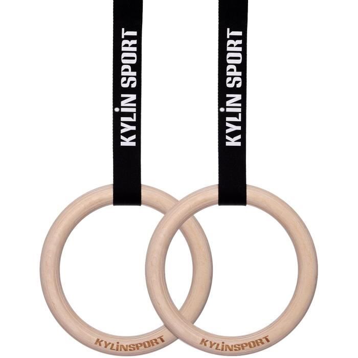 KYLIN SPORT Anneaux Gymnastique en Bois Diamètre 28mm Réglable Exercice Fitness Suspension Training Exercice Anneaux Bouleau