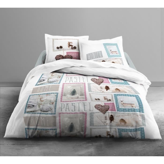 TODAY Parure de couette Enjoy Home Pastel 100% coton - 1 housse de couette 220x240 cm + 2 taies d'oreillers 63x63 cm beige et rose