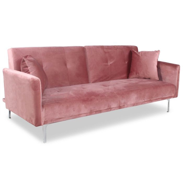 Canapé droit 3 places Rose Velours Pas cher Confort