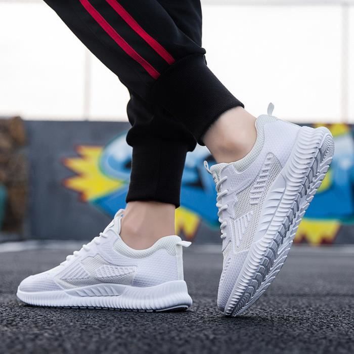 Baskets respirantes tissées pour hommes Chaussures de sport légères à la mode, chaussures de course blanc