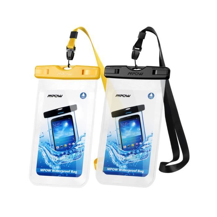 MPOW Pochette Étanche Smartphone 2PCS Sac étanche IPX8 - Jusqu'à 7.0 Pouces - Jaune