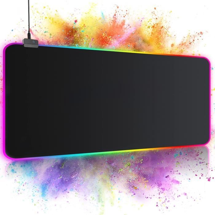 RGB Tapis de Souris Gaming, 800mmx300mm LED Mousepad avec 14 RGB Mode d'éclairage, Taille XXL Étanche Surface et Base en Caoutchouc