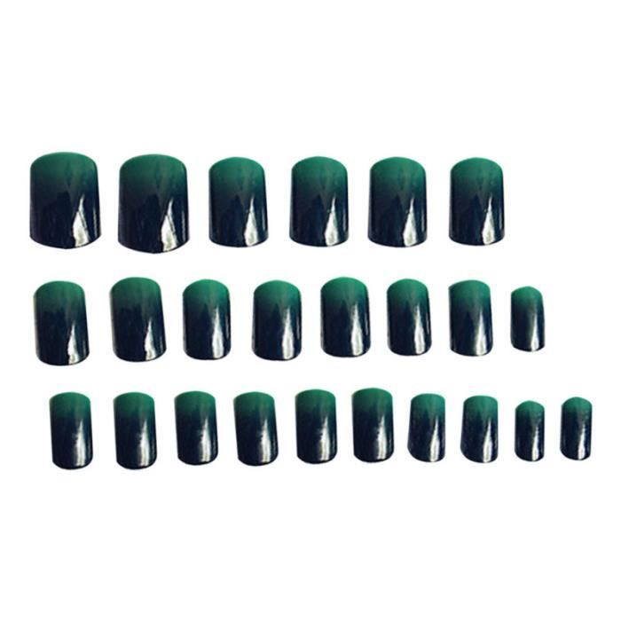 24 pièces faux ongles conseils couverture complète noir vert dégradé couleur FAUX ONGLES - CAPSULE - TIPS - FORME - PROTHESE