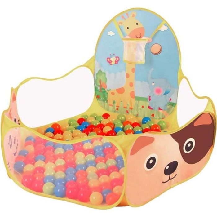Piscine a Balles pour Enfants Tente de Jeu Bebe Portable Baby Ocean Boule Piscine et Basketball Cerceau Theme Animal