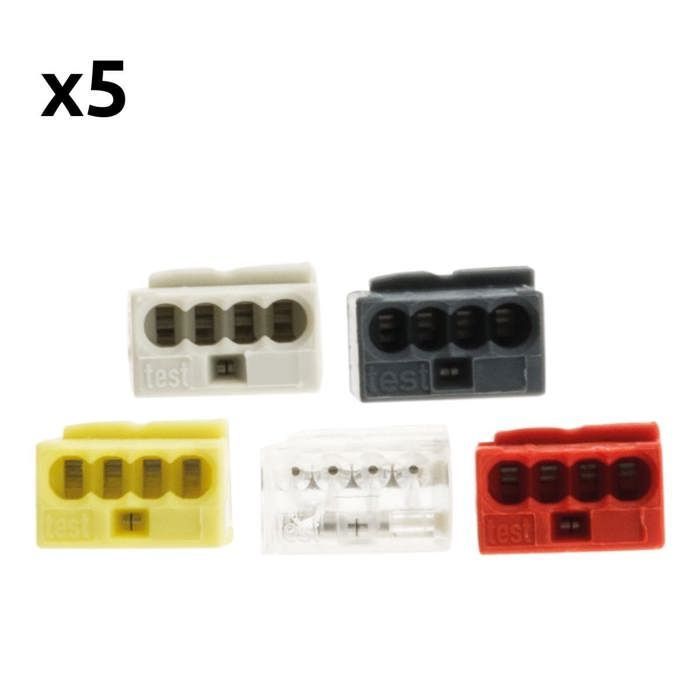 Lot de 5 mini bornes de connexion rapide S243 pour fils rigides téléphoniques - 4 entrées