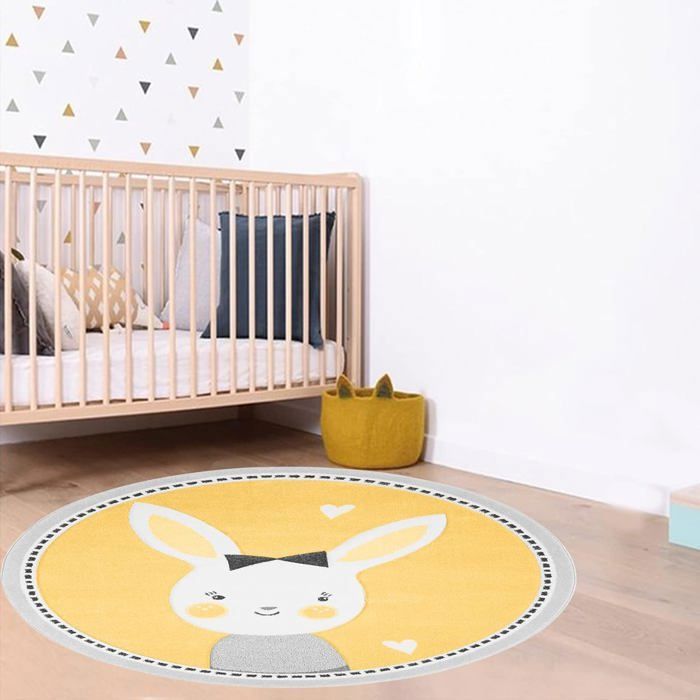 Tapis Rond Enfant 120cm - Motifs Lion, Girafe, Zèbre - Polypropylène Doux, Facile à Laver - Compatible Chauffage Au Sol - Pour Chambre Ou Salle De Jeux