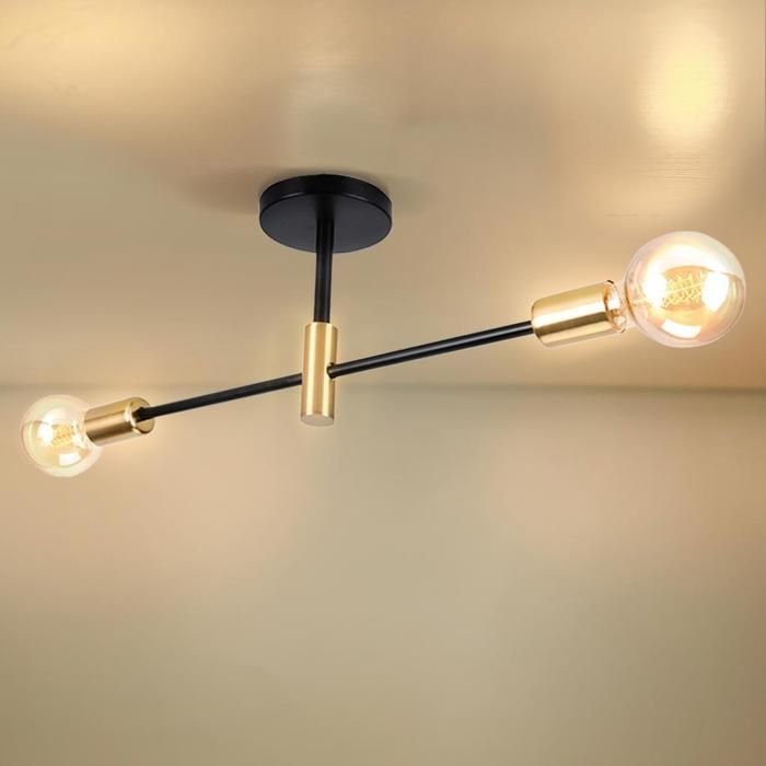 WOTTES Rétro Lampe Plafonnier Luminiare Vintage Industrielle 2 Spot Lustre Eclairage pour Salle à Manger Chambre Noir et cuivre