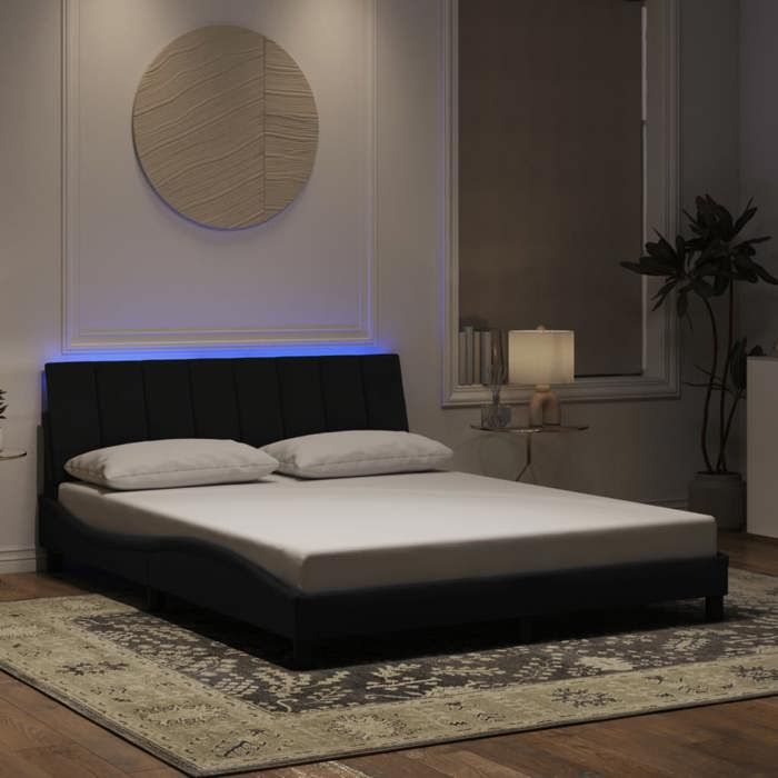 vidaXL Cadre de lit avec LED sans matelas Hanko noir 160x200 cm velours 3213789