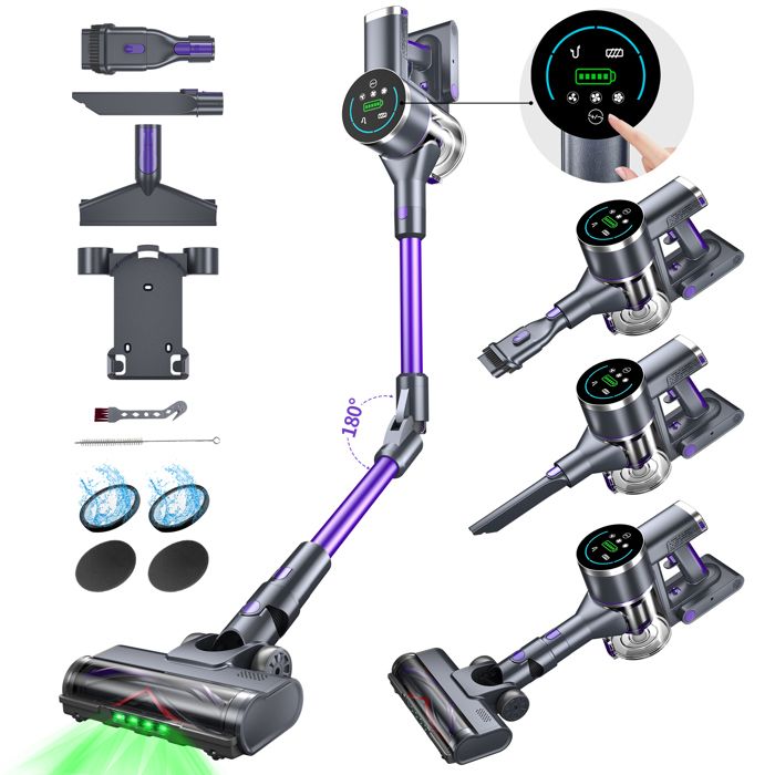 4 en 1 Aspirateur Balai sans Fil Puissant 550W 40Kpa Aspirateur sans Fil avec Écrans Tactiles 4 en 1 Aspirateur Balai sans Fil Puissant 550W 40Kpa Aspirateur sans Fil avec Écrans Tactiles