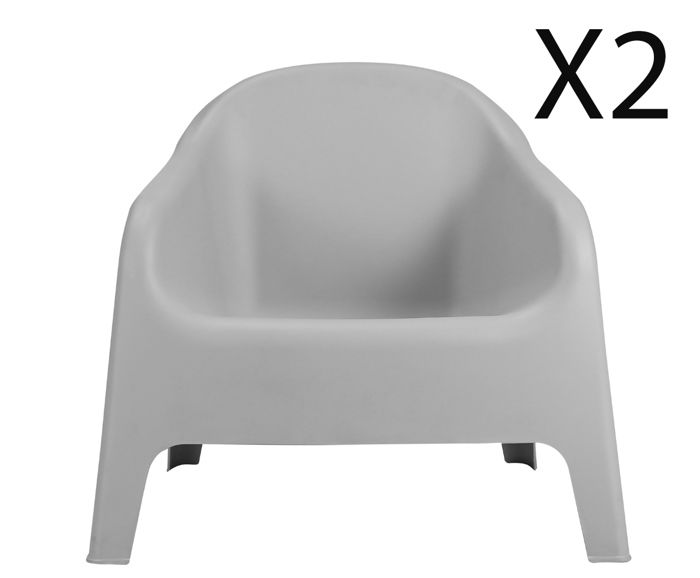 lot de 2 fauteuils de jardin en polypropylène coloris gris - longueur 76 x profondeur 74 x hauteur 70 cm