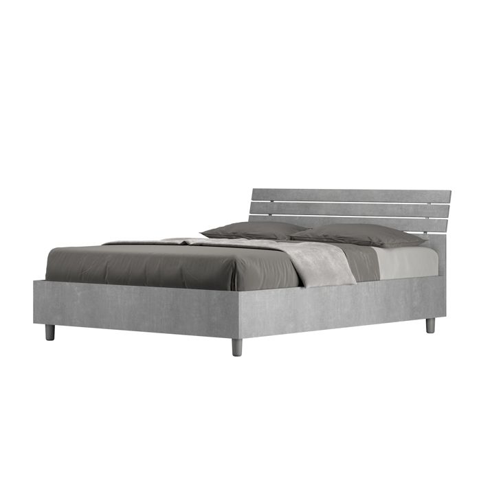 Lit double 140x190 - Ityhome - Ankel - Tête de lit inclinée - Gris béton - Design contemporain Lit double 140x190 - Ityhome - Ankel - Tête de lit inclinée - Gris béton - Design contemporain
