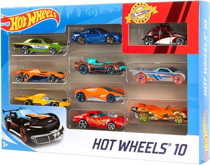 Coffret de voitures - HOT WHEELS - 10 véhicules - Échelle 1:64 - Détails réalistes - Multicolores