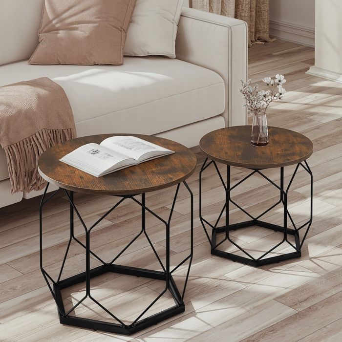 Tables Basses Gigognes - Lot de 2 - WOLTU Table Salon - Style Industriel - Effet de Bois brûlé W0ATT0695