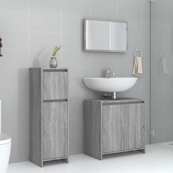 vidaXL Ensemble de Meubles de Salle de Bain Armoire de Rangement de Lavabo Placard de Salle de Bain Armoire à Miroir 3 pcs 3143932