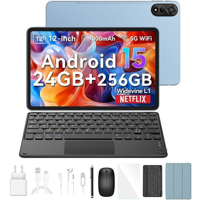 Blackview MEGA2 Tablette Tactile 11.97 Android 15 2.4G+5G Wifi RAM 24 Go ROM 256 Go/SD 2 To 9000mAh Tablette PC Dual Sim – Bleu