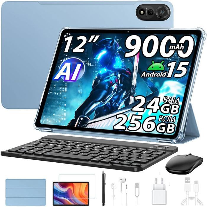 Tablette Tactile Blackview MEGA2–12 pouces24Go+256GoAndroid 15Tablette avec Clavier+Souris9000 mAh2.4K FHD+Widevine L15G WiFi