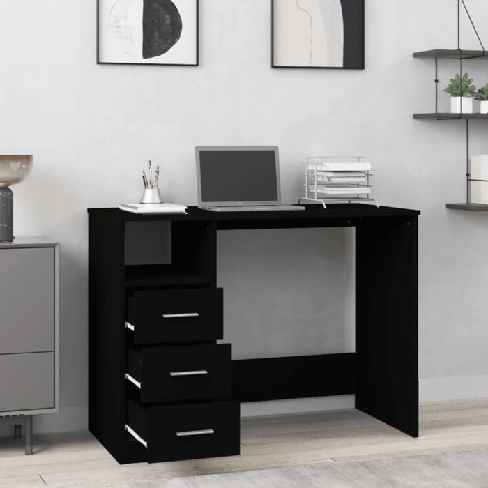 Bureau Informatique - CLOUD - avec tiroirs - Noir - 102x50x76 cm - Bois dingénierie LL186519