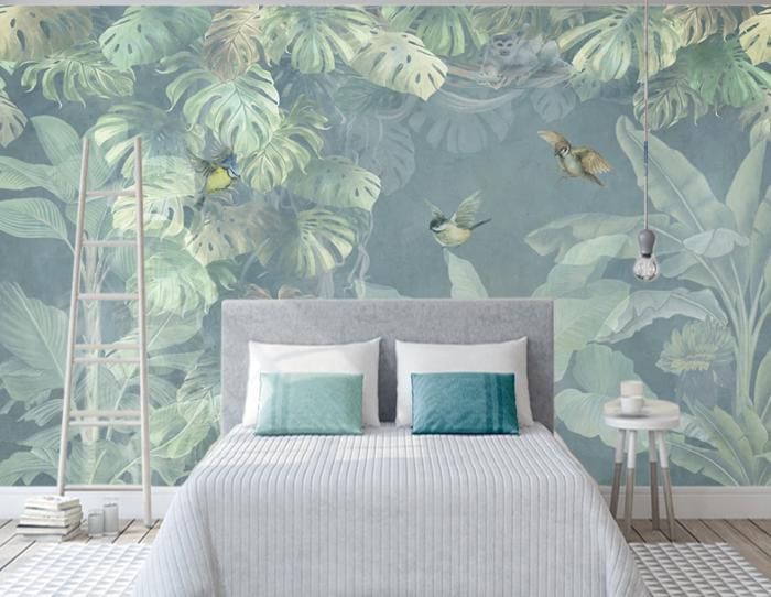 Papier Peint Panoramique 3D nordique rétro tropical plantes TV fond d ...