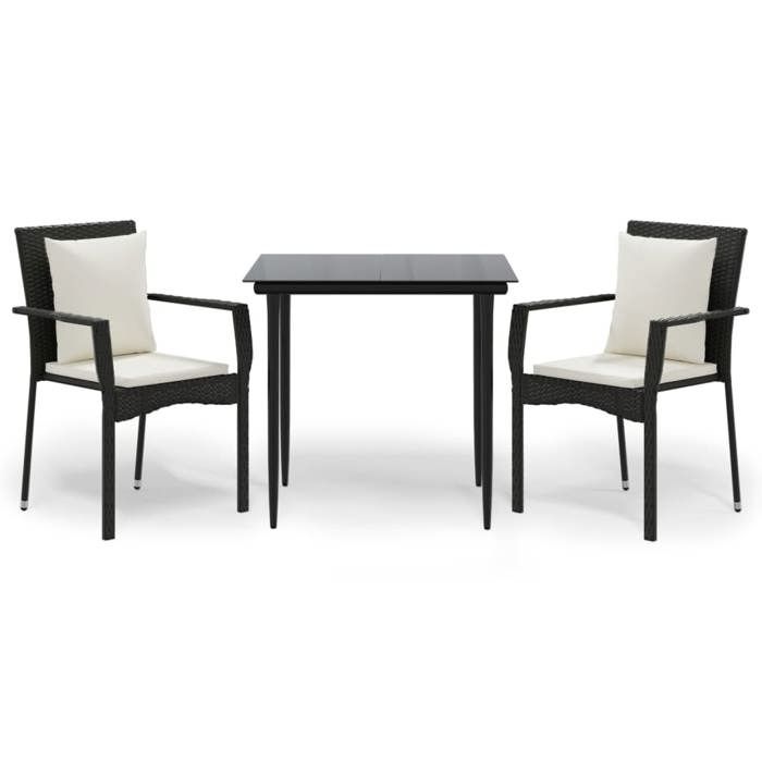 Bonne qualité Salon d'extérieur Ensemble à manger de jardin avec coussins 3 pcs 2 chaises de jardin avec table DECO - vue 4