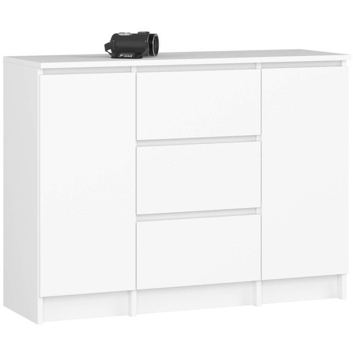 Commode AKORD K100 Blanche 101 cm 2 portes 3 tiroirs façade Blanche 4 étagères 101x35x76 cm Commode AKORD K100 Blanche 101 cm 2 portes 3 tiroirs façade Blanche 4 étagères 101x35x76 cm