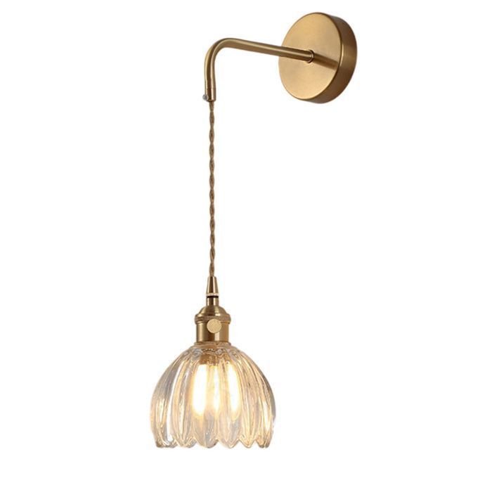 Applique Murale Suspendue Florale - Modèle F Style Rétro Élégant - Laiton & Verre - 3 Couleurs de Lumière LED Câble Réglable 60cm