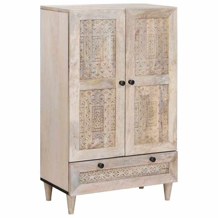 Moderne Commode meuble de rangement - Bahaut Haut Armoire Blanc 60 x 33 x 100 cm bois de manguier massif@FR(12089）