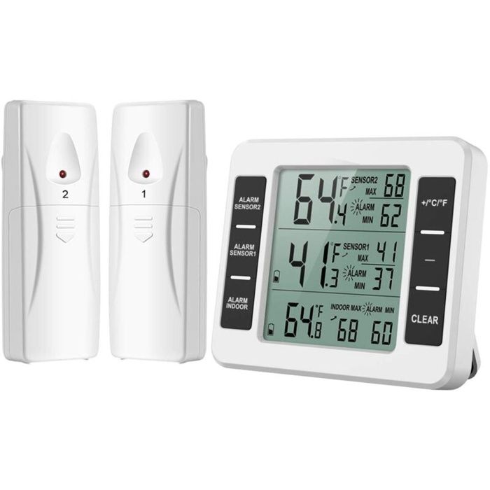 AIMOONSA Thermomètre sans fil réfrigérateur/congélateur 2 capteurs alarme écran LCD
