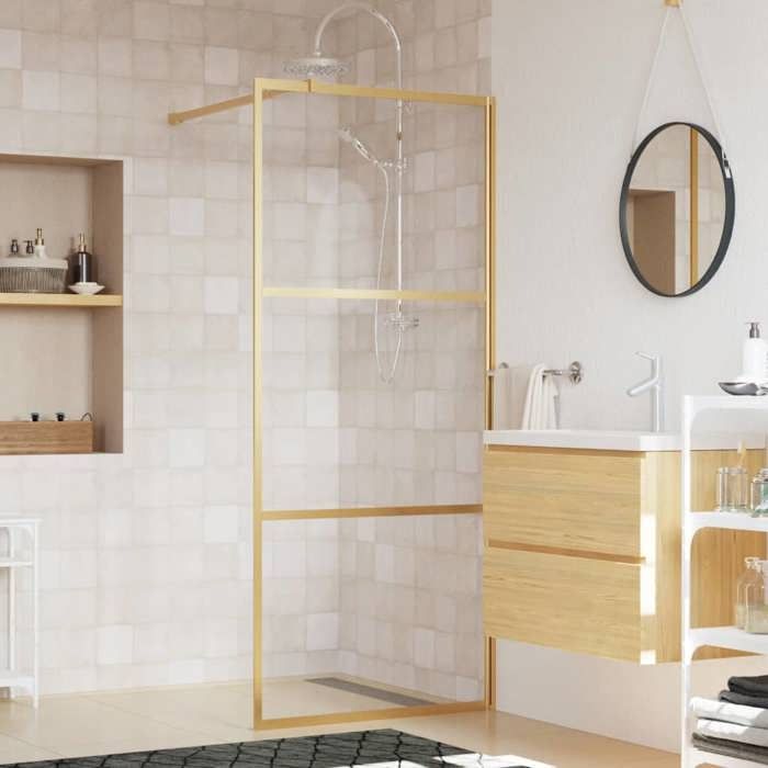 Paroi de douche vidaXL Verre ESG Cadre doré 90x195 cm Ajustable