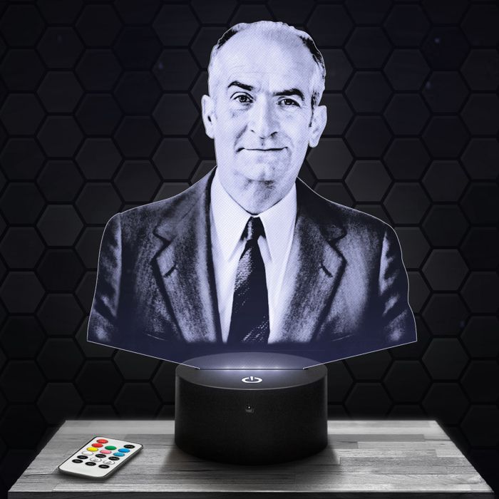 Lampe 3D - Louis De Funès - Accessoire Objet Cadeau Louis De Funès - Veilleuse Led Tactile avec socle au choix et télécommande