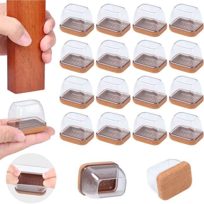 Embout de chaise en silicone - Lot de 16 - Transparent - Coussinets en feutre - Facile à installer - Protège les sols