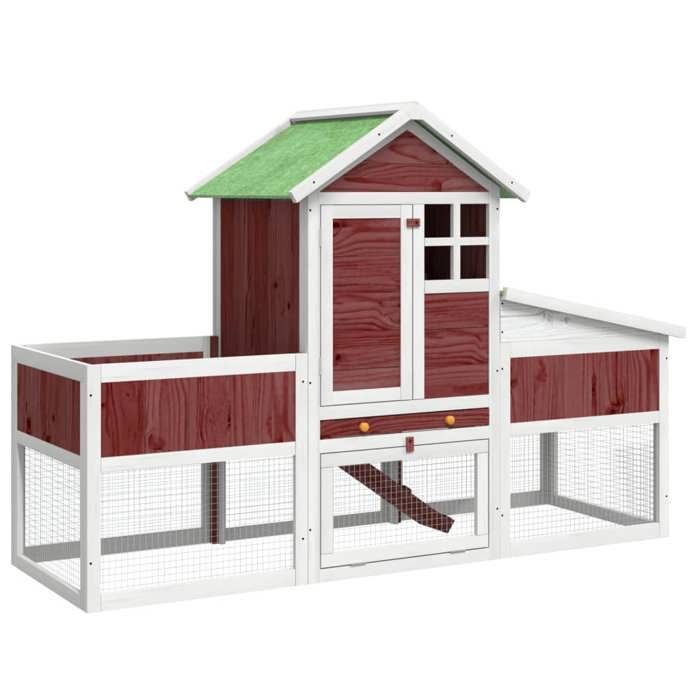 Clapier en bois de pin - vidaXL - 170x63x113 cm - Moka blanc vert - Bois de pin massif - Toit résistant à leau