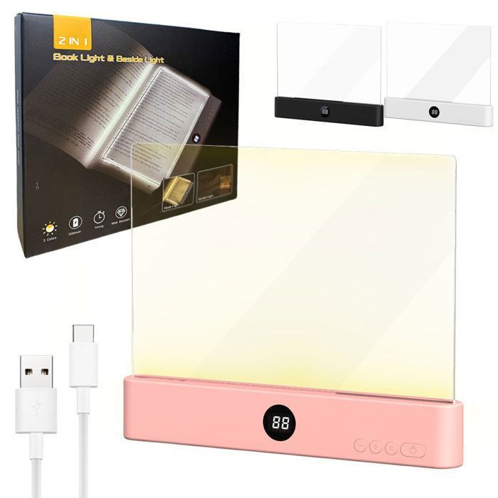 Lampe de livre plate Panneau de Lampe de Lecture à LED Protection des Yeux 185 x 22 5 x 153 mm(Rose)