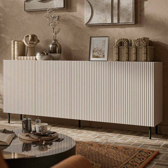 Buffet Cantanhede Dmora en Bois Noble Beige 42x200x82h cm Buffet Cantanhede Dmora en Bois Noble Beige 42x200x82h cm