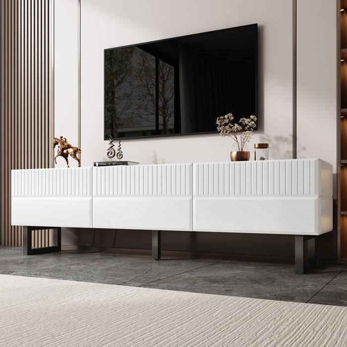 Meuble TV avec 3 Tiroirs Meubles de Salon Brillants 170 x 35 x 47 cm Noir et Blanc MDF et Aggloméré