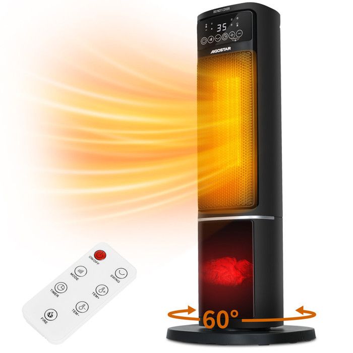Chauffage dappoint 2000W Céramique PTC Minuterie 12hUltra Silencieux Affichage LED 5 ModeECOTélécommande Oscillation à 60°