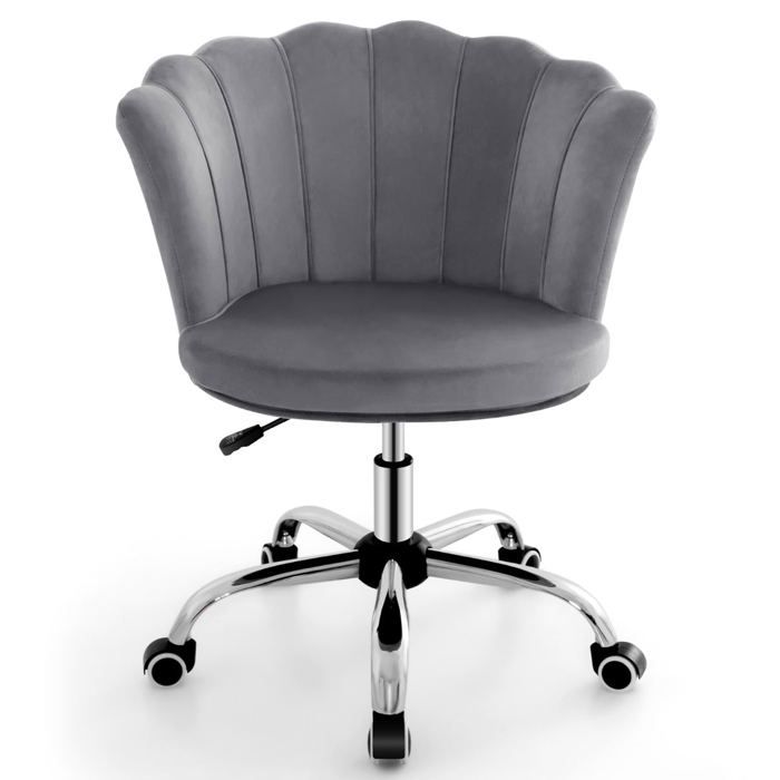Fauteuil de bureau - HELLOSHOP26 - Dossier coquillage 69x64x74-82 cm - Velours gris - Pivotant 360° - Réglable en hauteur Fauteuil de bureau - HELLOSHOP26 - Dossier coquillage 69x64x74-82 cm - Velours gris - Pivotant 360° - Réglable en hauteur