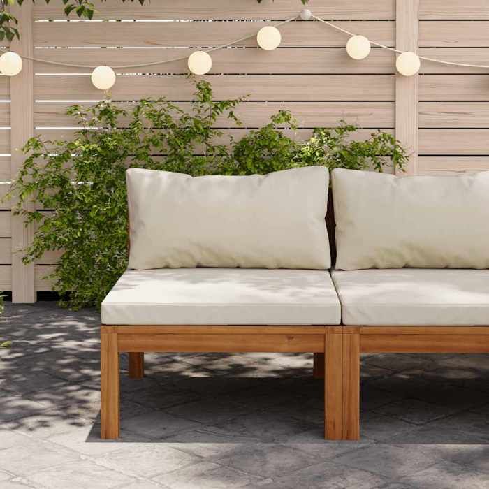 Canapé central sectionnel en bois - vidaXL - Coussin blanc cassé - Bois dacacia massif - 65x69x62 5 cm