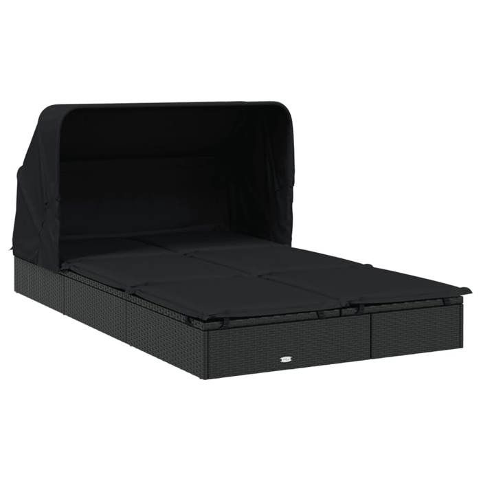 Noir Chaise/Meuble dextérieur SARAZYJ -&nbsp;Transat - 2 places avec toit pliable Noir - 213x118x97cm Hot60384536