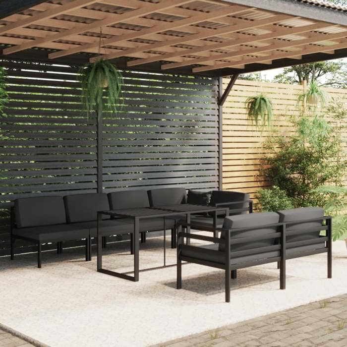 Salon de jardin - Modulaire - Aluminium Anthracite - 8 places - Ensemble table et canapés