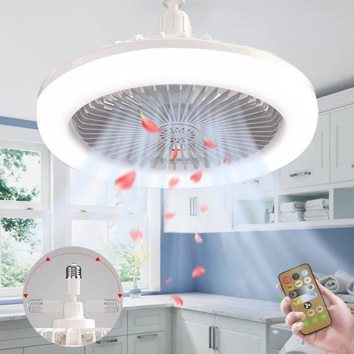 Luminaire Ventilateur PlafonnierE27 Lustre Ventilateur de PlafondVentilateur Plafond Silencieux Avec Lumiere Telecommande(gris)