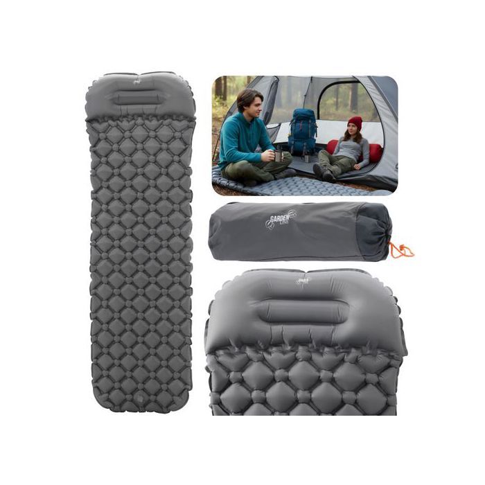 Matelas de camping gonflable avec oreiller matelas gris matelas de sol avec housse 190x56x5.5 cm