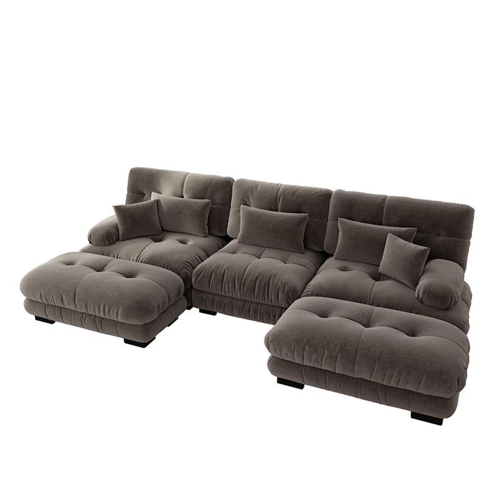 Canapé angle modulaire marron chenille géant U convertible avec assise profonde et méridienne