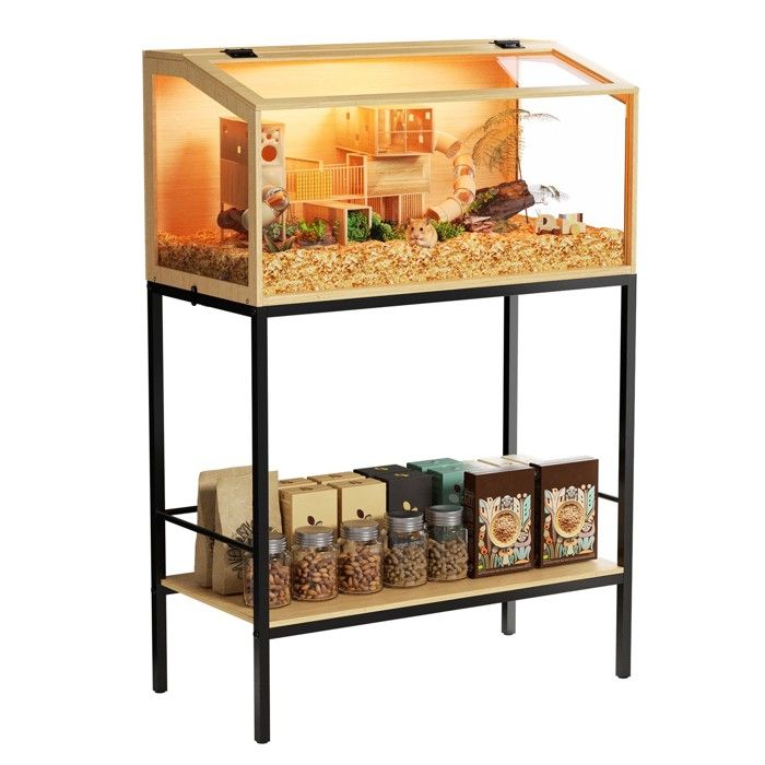 Meilleurs prix pour Cage à Hamster en Verre Trempé - Cage pour Rongeurs avec Étagère Inférieure Éclairage LED Intégré 80x39.6x116cm