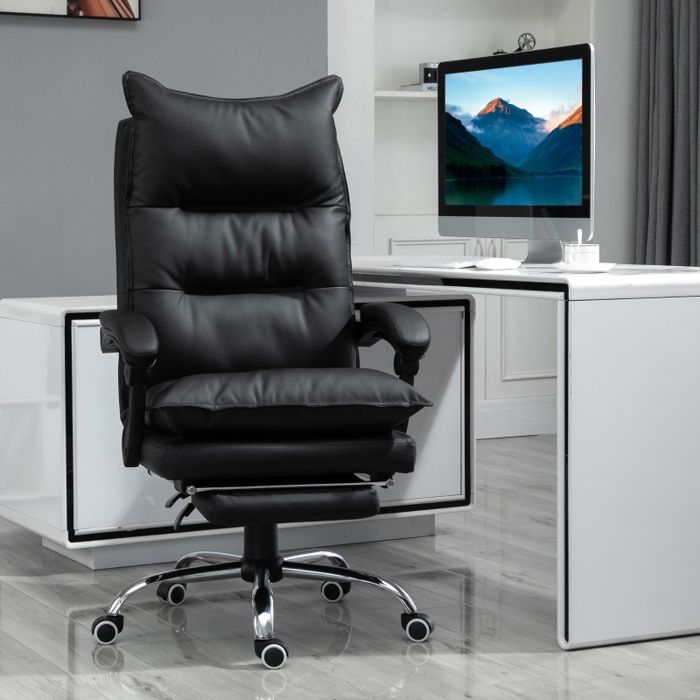 Chaise de bureau réglable en hauteur avec repose-pieds similicuir noir 66 x 72 x 122-130 cm pour un confort de travail optimal. Chaise de bureau réglable en hauteur avec repose-pieds similicuir noir 66 x 72 x 122-130 cm pour un confort de travail optimal.