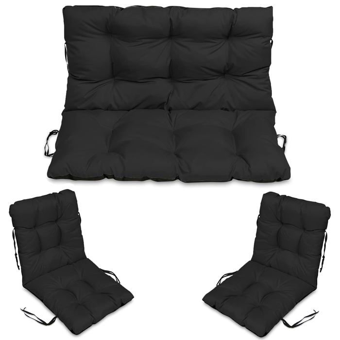 Coussin de Chaise de Jardin - Superkissen24. - 180x50/180x60 cm + 2x 48x96 cm - Intérieur/Extérieur - Imperméable - Noir